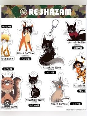 Attack On Titan RE:SHAZAM collab Cat Kitty acrylic keychains SET OF 5